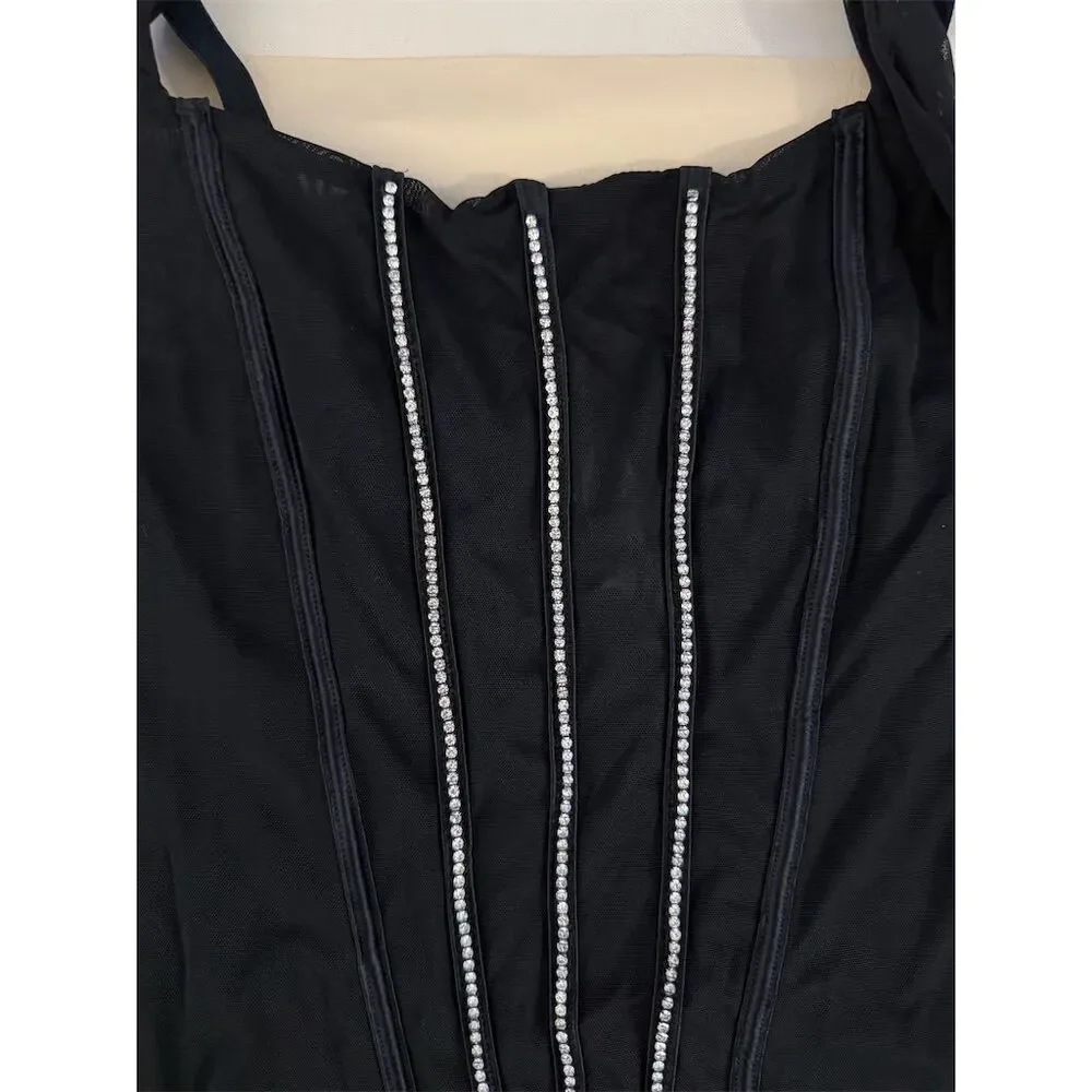 Auden Women's BUNDLE Rhinestone Mesh Bodysuit Black‎ Red Size M Glamorous